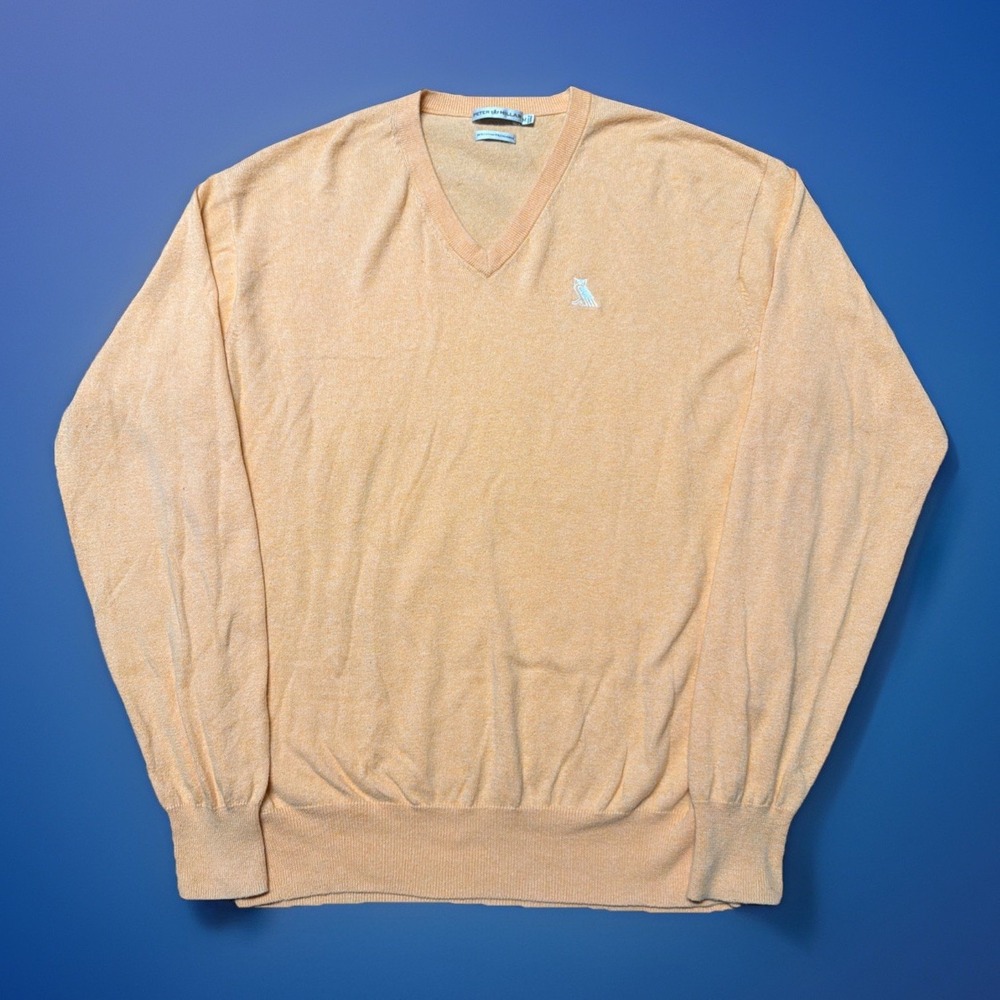 Peter Millar Sweater Mens Medium Peach V Neck Cotton Cashmere Blend Golf Preppy
